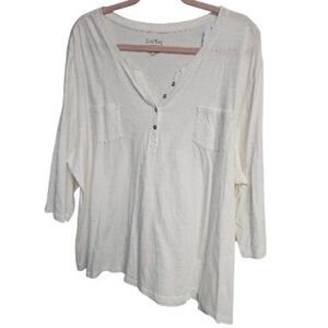 Coral Bay Cream Henley Long Sleeve Top with Chest Pockets